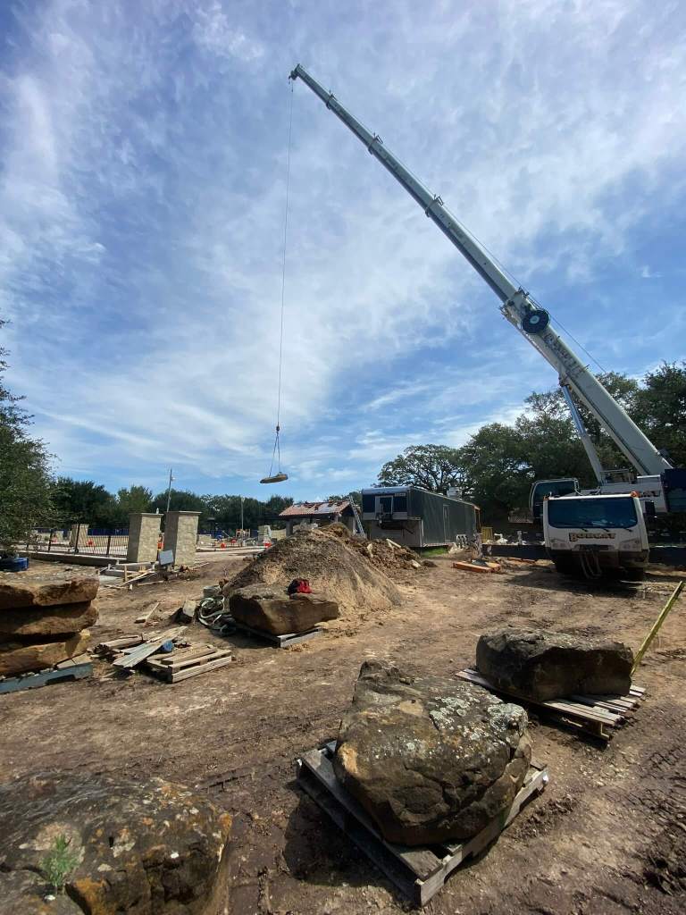 Construction materials staged for lift using mobile crane in Dallas, TX by Sean Gets Cranes